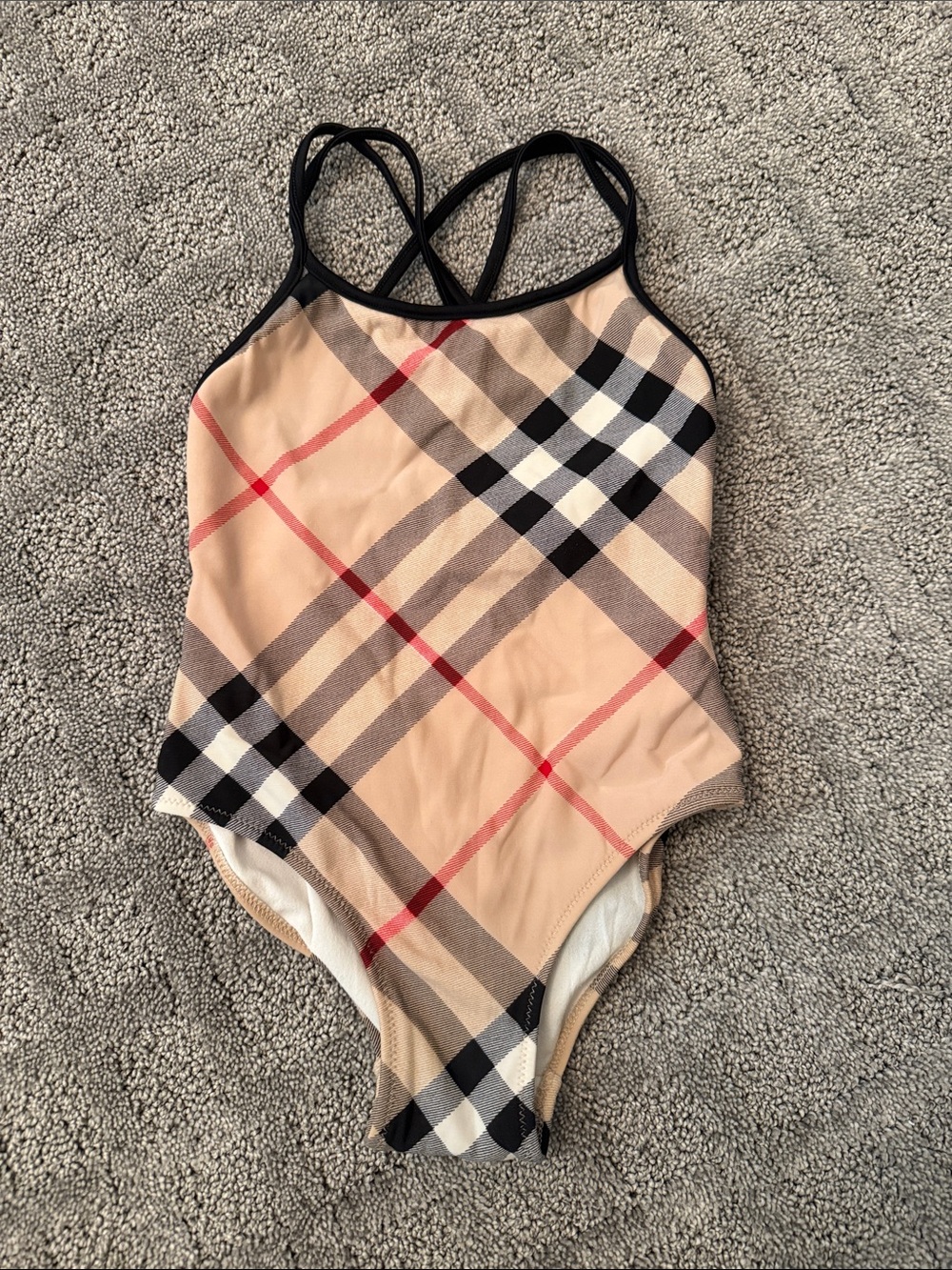Chrildens Burberry One-Piece Swimsuit in Beige with Black Trim